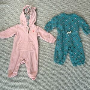 Bundle of two carters 6 months baby girl jumpsuits. One is hooded and very warm.